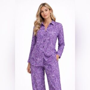 Lauren Ralph Lauren Purple Paisley Pajama Set Top & Pants Size L